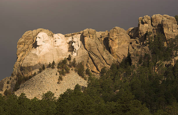 Mount Rushmore and morning light stock photo