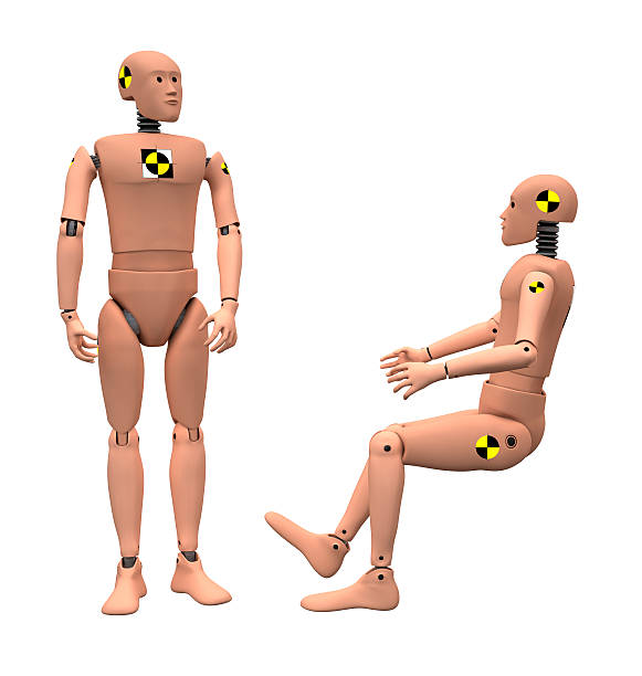 Crash dummies Crash dummies in some poses isolated on white. With clipping paths. 3D image crash test dummy stock pictures, royalty-free photos & images
