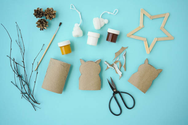 istock Step by step instruction - 3 - Decorations for Christmas party from toilet roll. Easy eco-friendly DIY master class, craft for kids. Development imagination and sensory motor skills 1442288893
