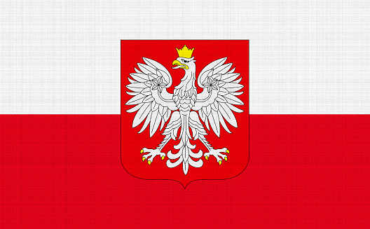 Flag and coat of arms of Poland on a textured background. Concept collage.