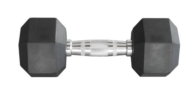 Short one hand dumbbell gym weight bar for training isolated on white background stock photo