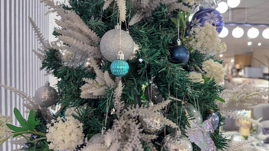 christmas tree and decorations with balls