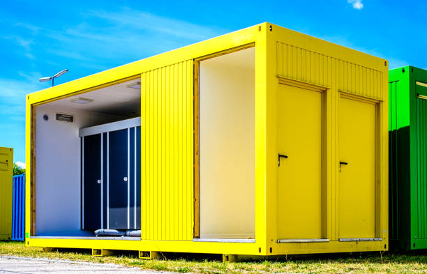 modern mobile container at a construction site stock photo
