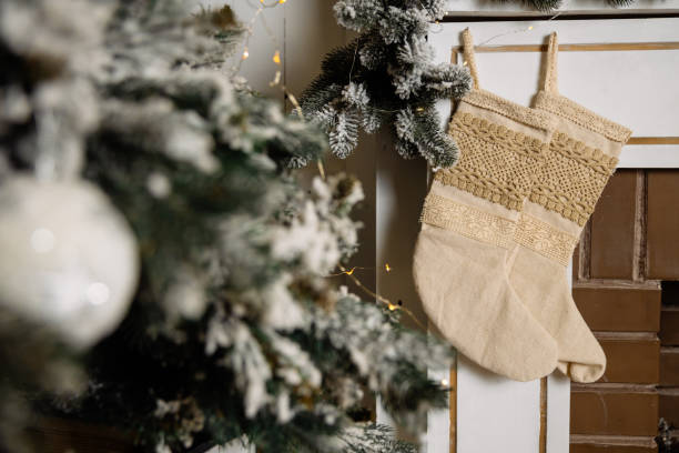 istock Christmas decoration fireplace and sock 1442299527