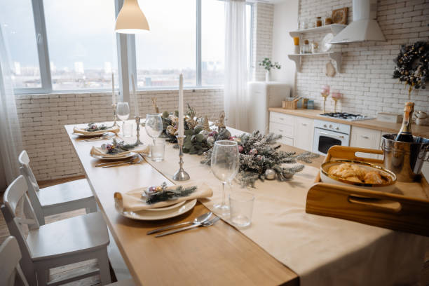 istock Beautifully served Christmas table in the apartment 1442299574