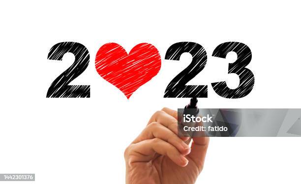 Handwriting 2023 Text With Heart Shape Stock Photo - Download Image Now - Love - Emotion, 2023, Typescript
