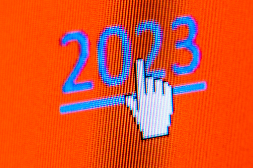 Close up of computer LCD screen.  Year date
