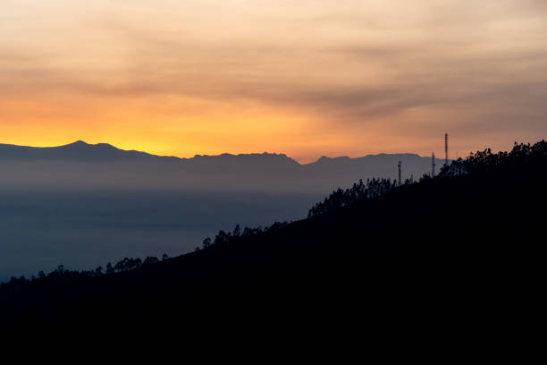 istock Minimalist landscape, water, sky, moon, mountain 1442305754