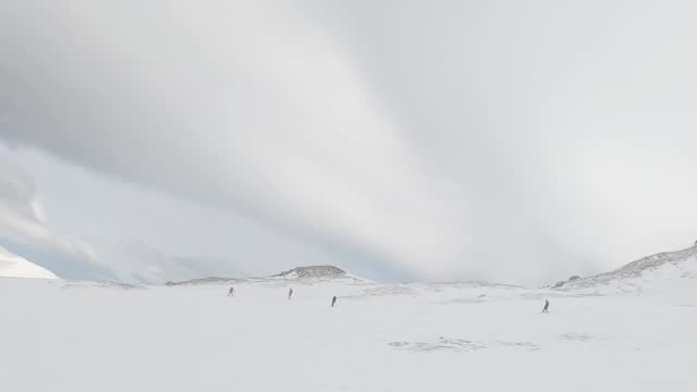 Group of skier skiing down mountain offpiste
