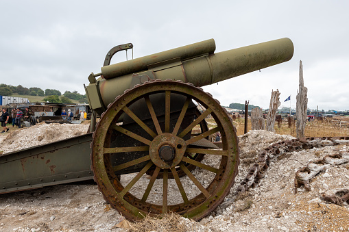 Tarrant Hinton.Dorset.United Kingdom.August 25th 2022.A cannon used during the first world war is on display at the Great Dorset Steam Fair