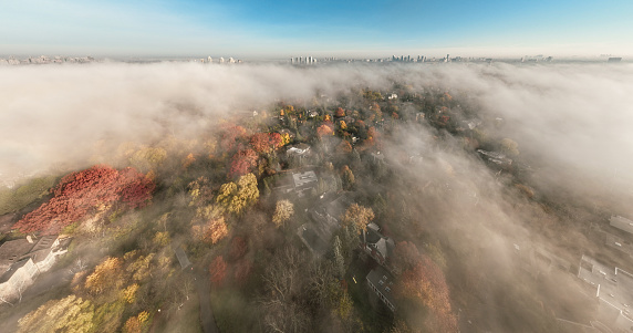 Autumn fog in Toronto with downtown in the background