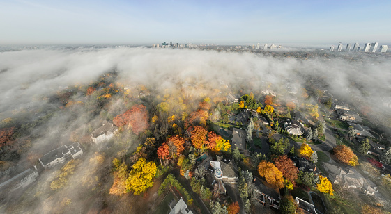 Autumn fog in Toronto with downtown in the background
