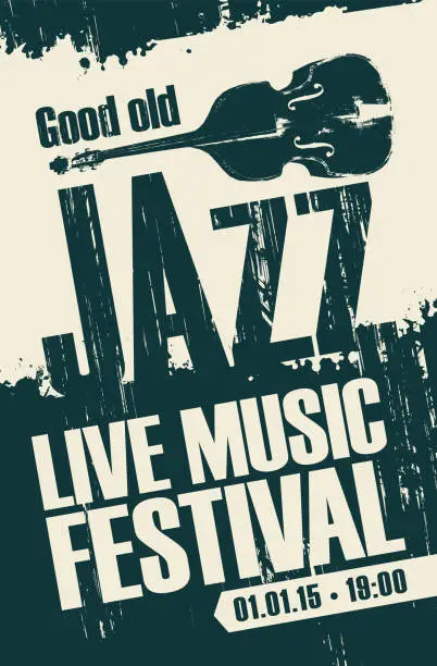 Vector illustration of vintage poster for good old jazz festival with a double bass