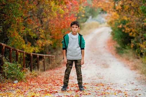 Portrait of a Child in Nature in Autumn.