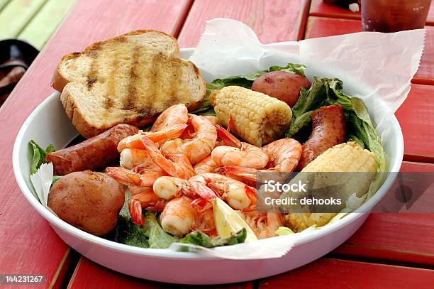 Shrimp Boil Stock Photo - Download Image Now - Bread, Close-up, Cooked