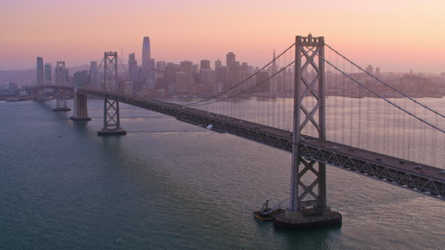 AERIAL View of San Francisco, California viewed from the San Francisco-Oakland Bay Bridge