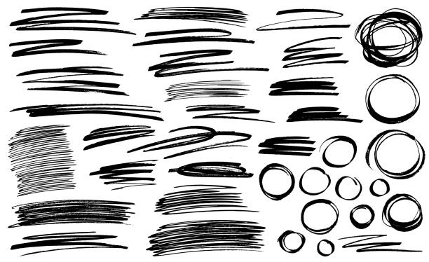 ilustrações de stock, clip art, desenhos animados e ícones de black pen marker scribble vectors - backgrounds textured inks on paper black