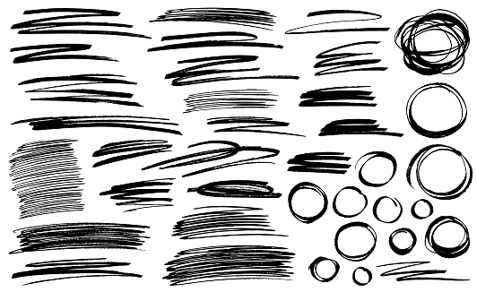 Black marker pen rough scribble lines and circles vector sketch drawing illustration