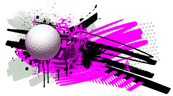 Vector illustration with golf ball and abstract pink gray and black grunge textures for girls golf