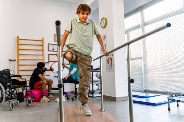 istock Disabled Young military soldier doing physical therapy 1442317253