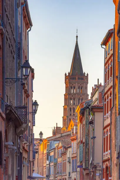 Old city of Toulouse at sunset, France