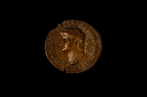 Roman coin depicting Sestertius of Nero showing the portrait of a Roman soldier