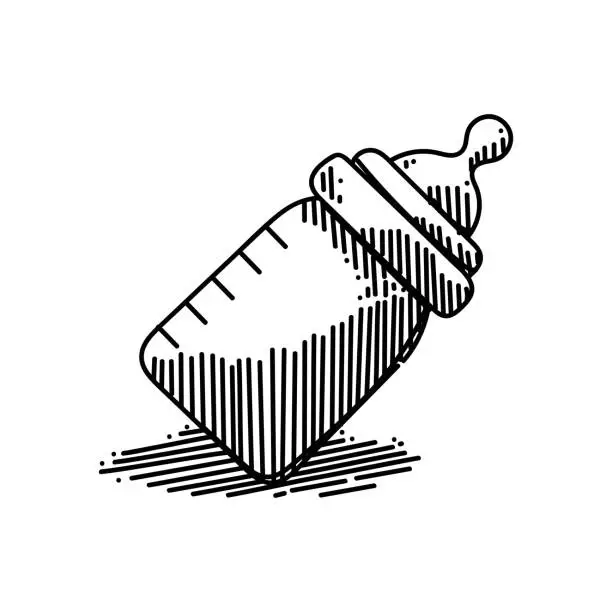 Vector illustration of Baby Bottle Line icon, Sketch Design, Pixel perfect, Editable stroke.