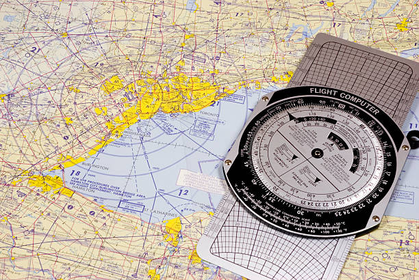 volo computer e mappa aeronautica - flight planning foto e immagini stock