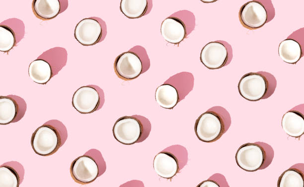istock Coconut pattern on pastel background. Tropical creative minimal layout. Summer trendy style. 1442319642