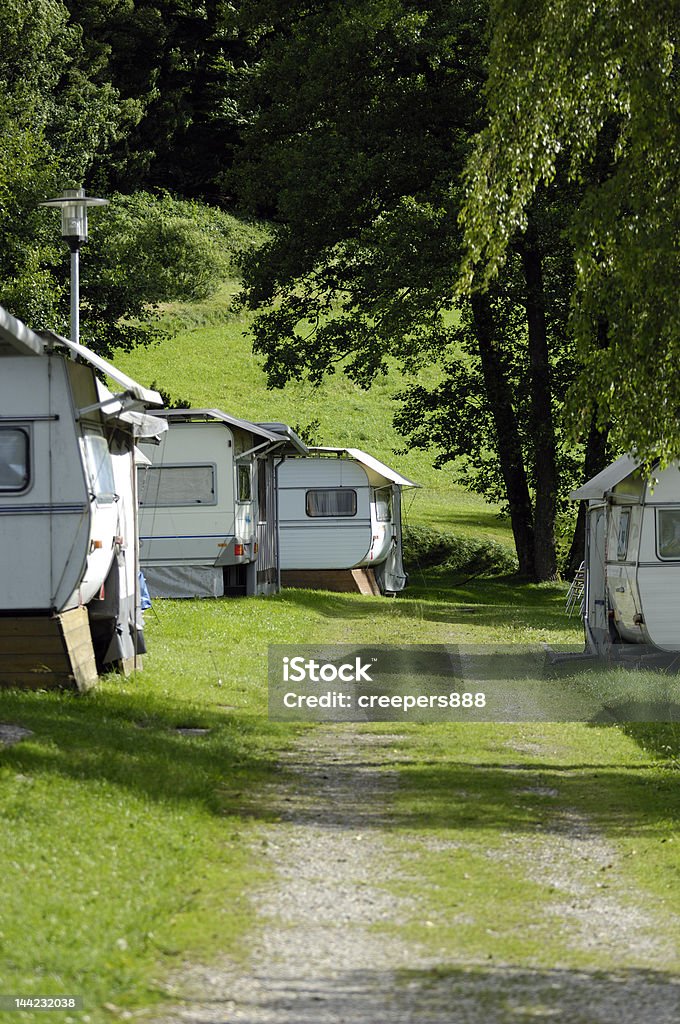 Campsite Caravan Site in Bavaria. Camper Trailer Stock Photo