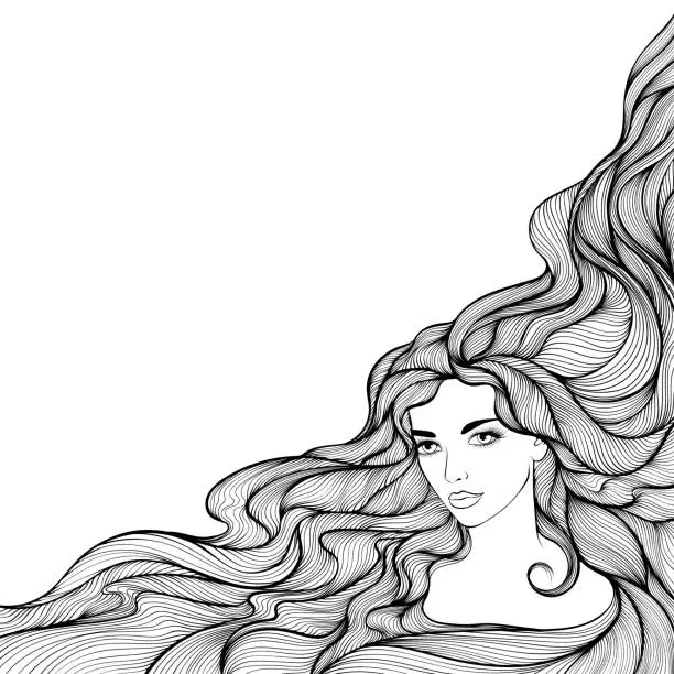 Vector illustration of Portrait of a girl with long hair