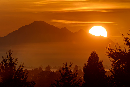 Mt. Baker at foggy sunrise