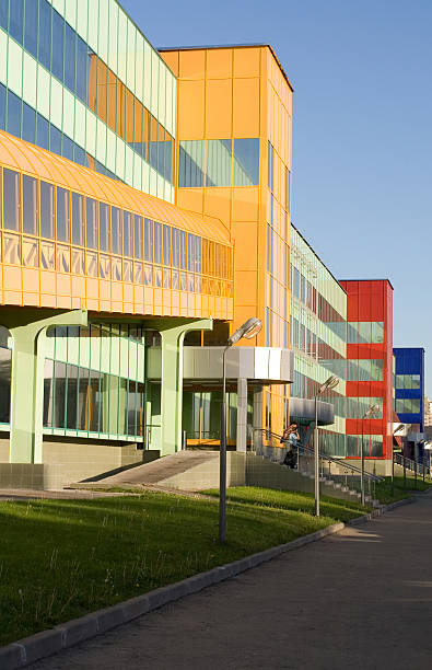 Bright building of shopping and business center in a years sunny day 