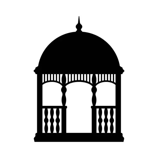 Vector illustration of Gazebo icon. Black silhouette. Front side view. Vector simple flat graphic illustration. Isolated object on a white background. Isolate.