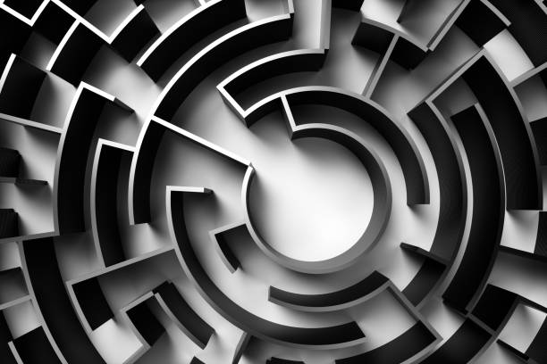 istock Close-up of an abstract maze on a white background. 3d rendering illustration. 1442326084