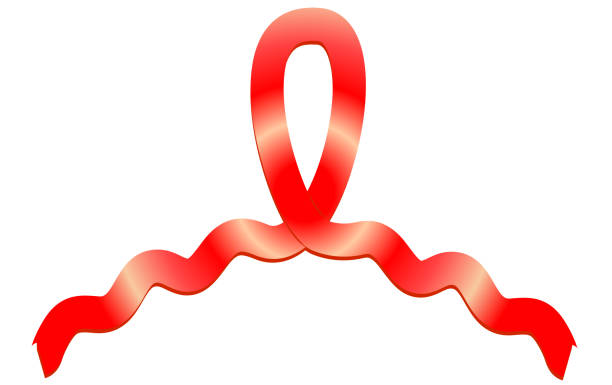 흰색 분리에 빨간색 개발 리본. - aids awareness ribbon ribbon red swirl stock illustrations