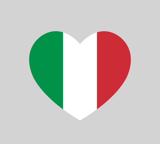 ilustrações, clipart, desenhos animados e ícones de símbolo do amor da itália, ícone da bandeira italiana da forma do coração, ilustração vetorial - italian flag
