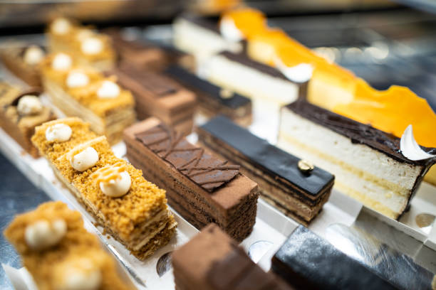 istock various delicious sweet pastries in the shop window. 1442329247