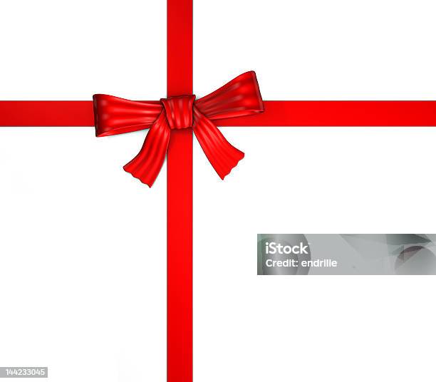 Gift Red Ribbon And Bow Stock Photo - Download Image Now - Anniversary, Birthday, Birthday Present
