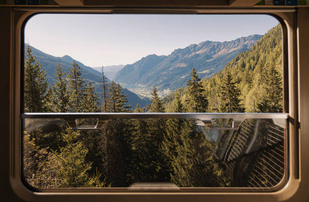 landscape window Bernina red train