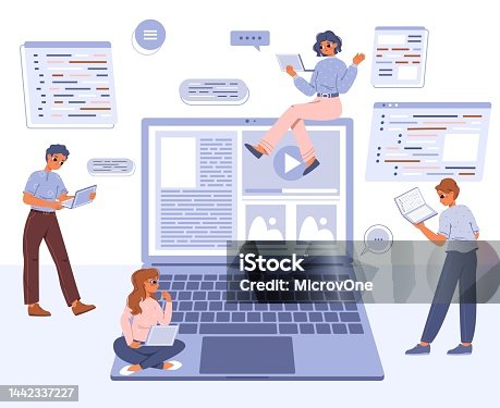 istock Web content database management. Digital application and systems develop, teens content publication. Cms development, software manage snugly vector concept 1442337227