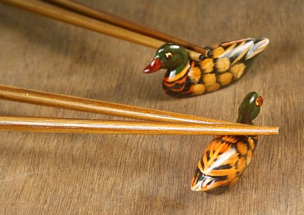 chopsticks and ducks-2 stock photo