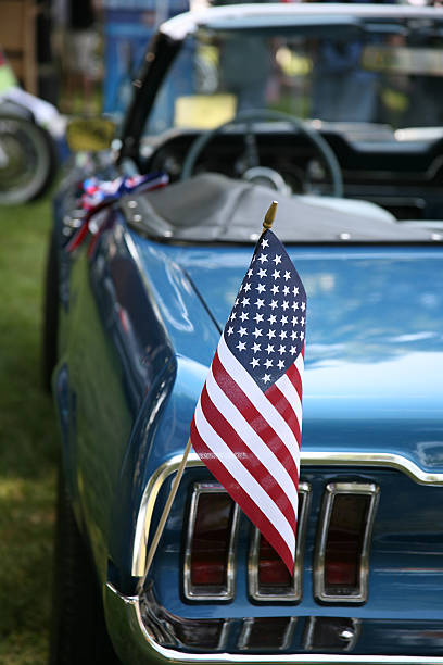 USA Flag on Car USA Flag on Back of Car After Parade car show photos stock pictures, royalty-free photos & images