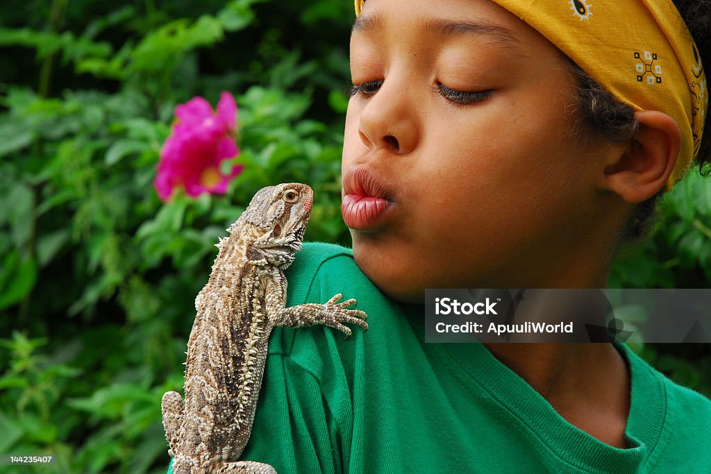 Мальчик с тиснением под ящерицу - Стоковые фото Питомцы роялти-фри