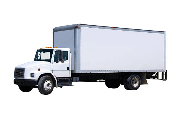 istock Big plain white delivery truck isolated on white background 144235617