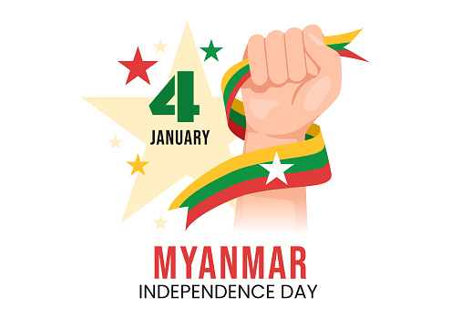 Celebrating Myanmar Independence Day On January 4th With Flags In Flat  Cartoon Background Hand Drawn Templates Illustration Stock Illustration -  Download Image Now - iStock