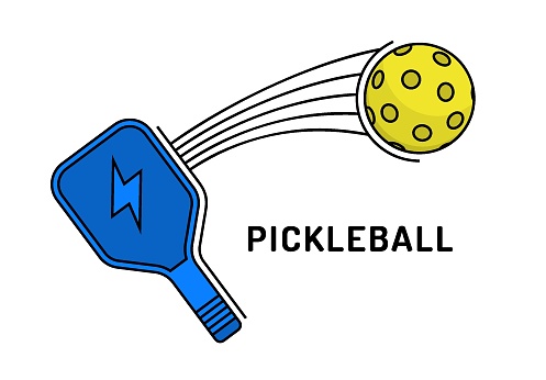 Pickleball symbol. New indoor or outdoor racket sport with solid-faced paddles, that combines many elements of tennis, badminton and ping-pong. Editable vector illustration on a transparent background