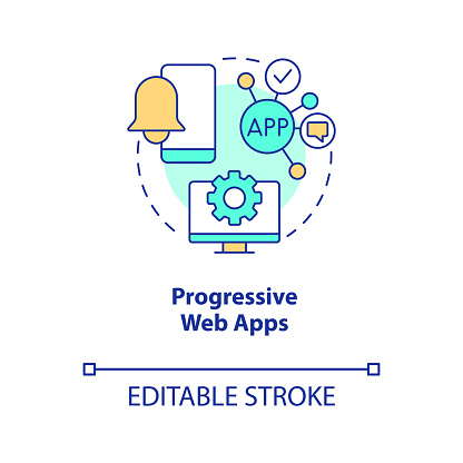 Progressive web apps concept icon. Mobile development. Trend in digital technology abstract idea thin line illustration. Isolated outline drawing. Editable stroke. Arial, Myriad Pro-Bold fonts used