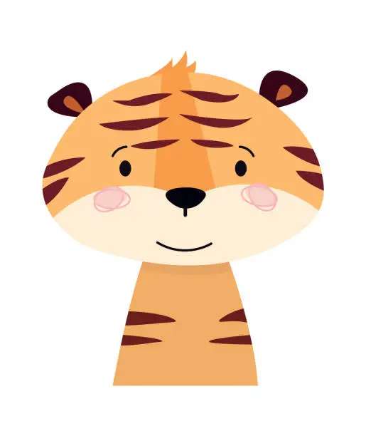 Vector illustration of Childish Tiger Cartoon Cute Animal. Vector illustration