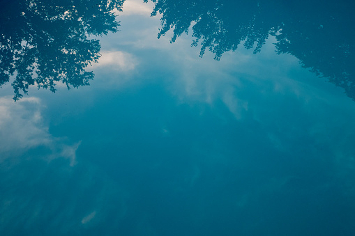 reflection of the treetops and ripples on the water of the lake